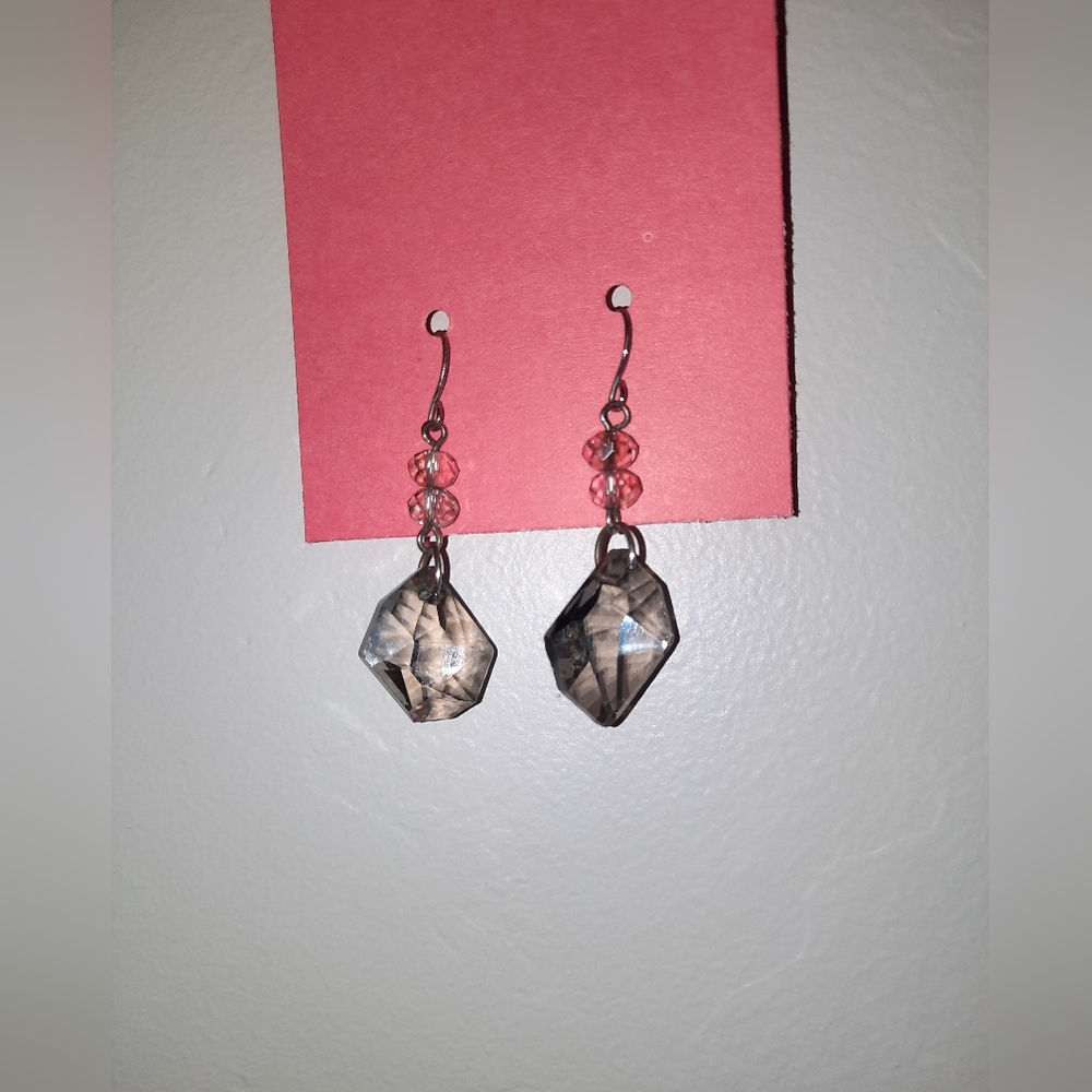 $ Source Unknown Silver Gray Crystal Earrings